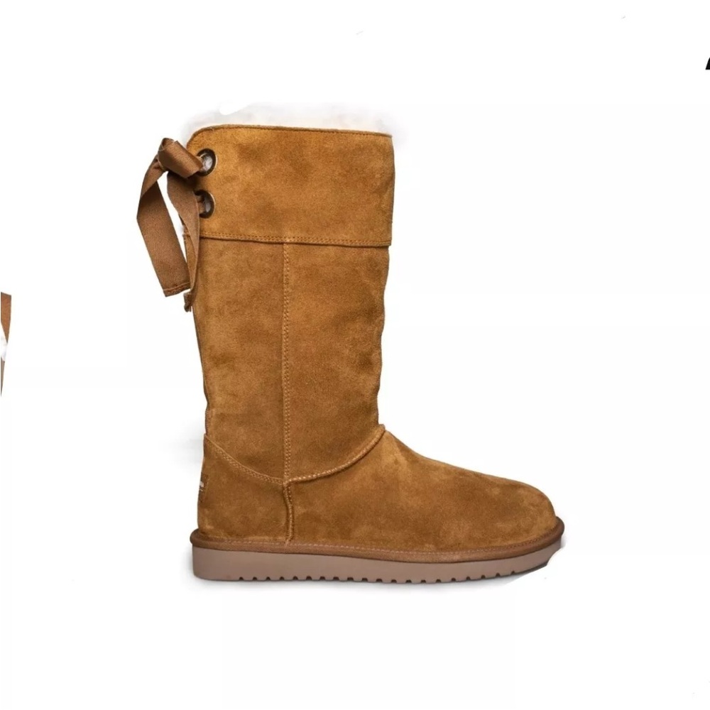 Kookaburra by UGG “Andrah”Tall Chestnut Suede Bow Tie Boot - Picture 5 of 12